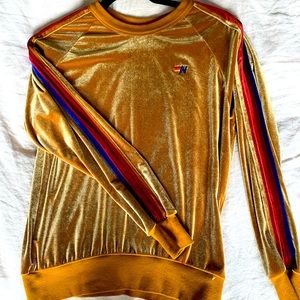 Gold Aviator Nation velvet pull over 5 stripe